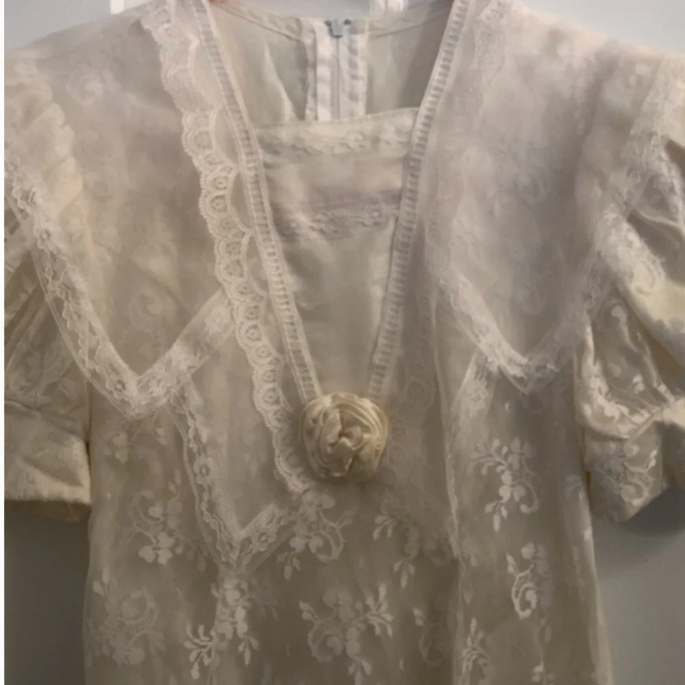 Vintage Jessica McClintock White Lace Dress - Sailor Collar Sz 7